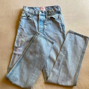 REVICE denim - Vintage style high waisted blue light wash jeans.